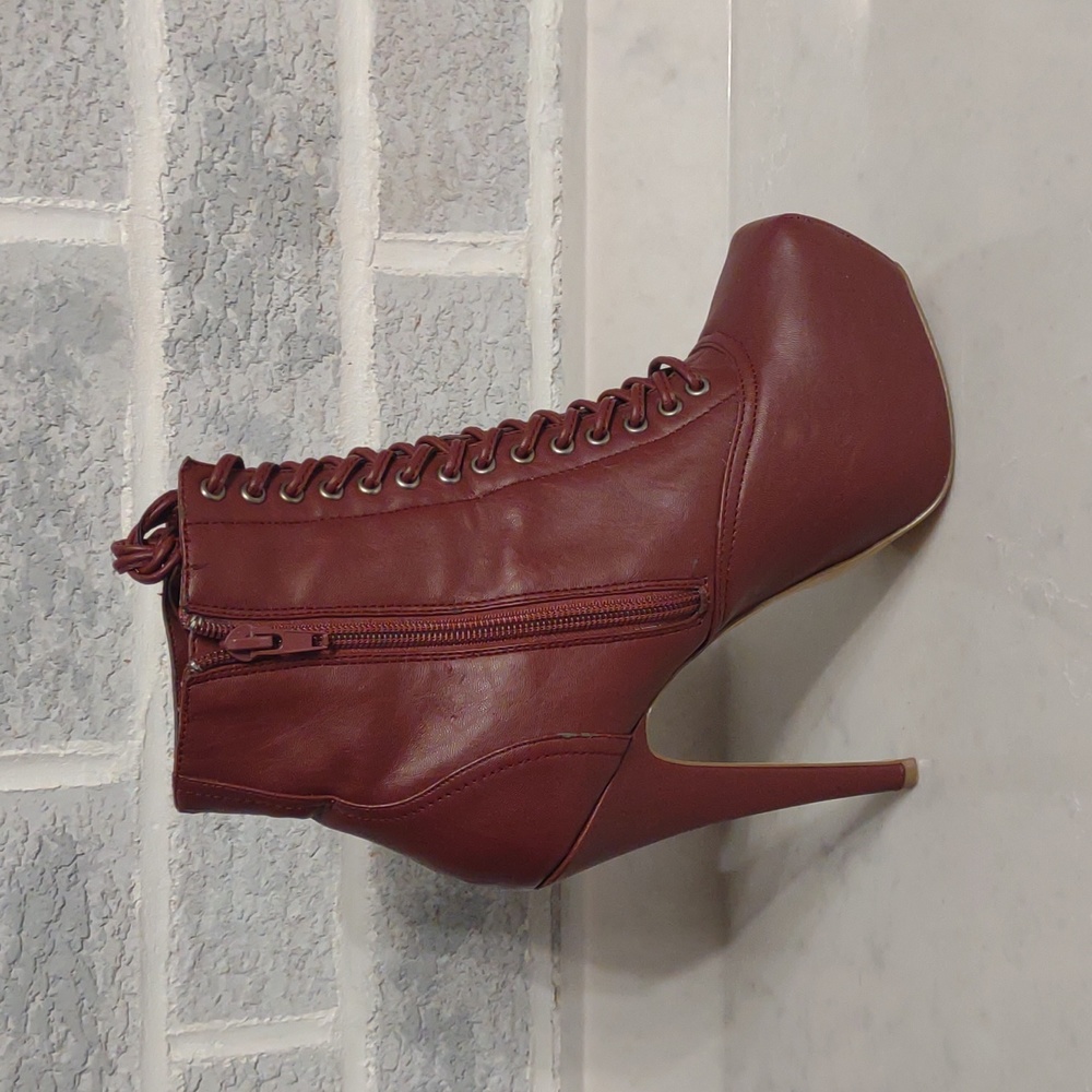 Bakers Women's Squared Burgundy Lace Up Platform Stiletto Pumps Heels Size 7 - Picture 6 of 16